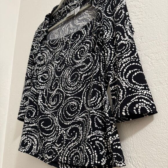 Worthington Stretch Monochrome Swirl Square Neck Blouse M - Picture 3 of 4